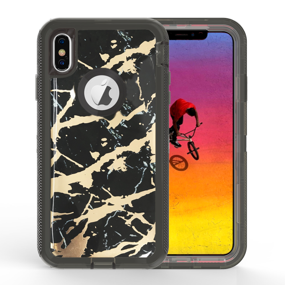 iPHONE Xr 6.1in Marble Design Clear Armor Robot Case (Black)
